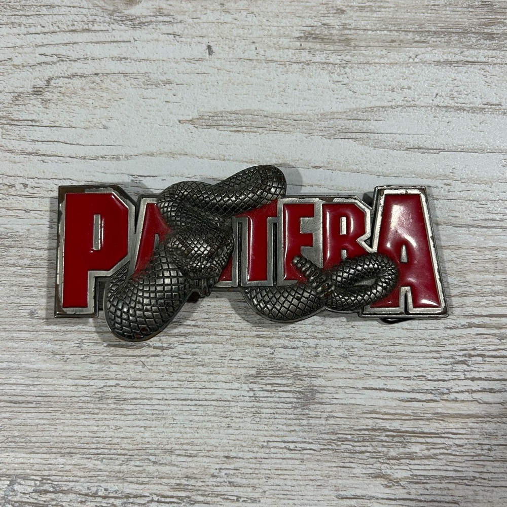 Pantera Silver and Red Belt Buckle
